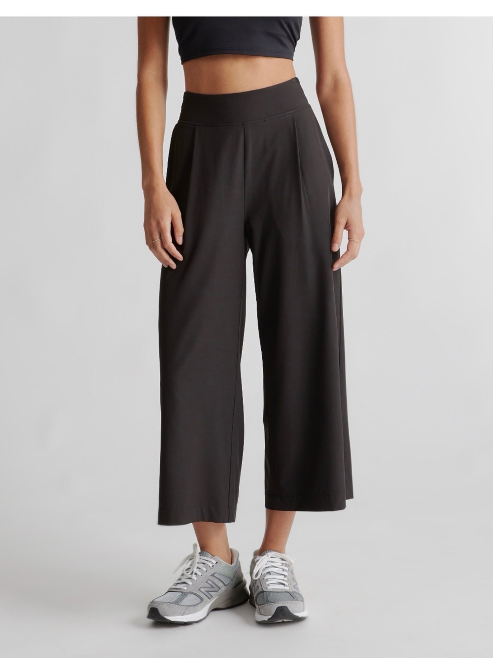 Quince Black Wide-Leg Cropped Palazzo Pants